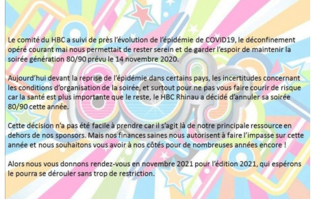 ANNULATION SOIRÉE GÉNÉRATION 80/90
